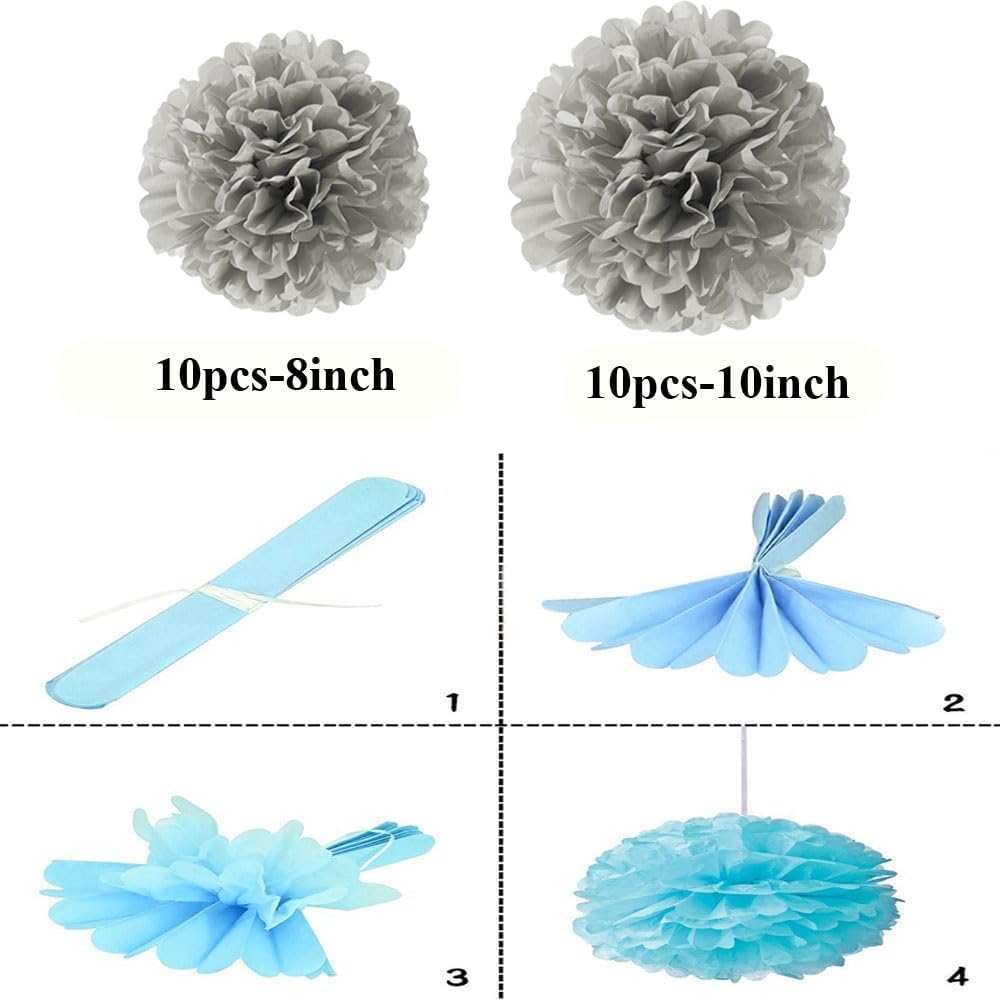 YLYs Love Tissue Pom Poms 20pcs Grey Decor