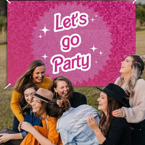 Pink Birthday Party Decorations Lets Go Backdrop Banner