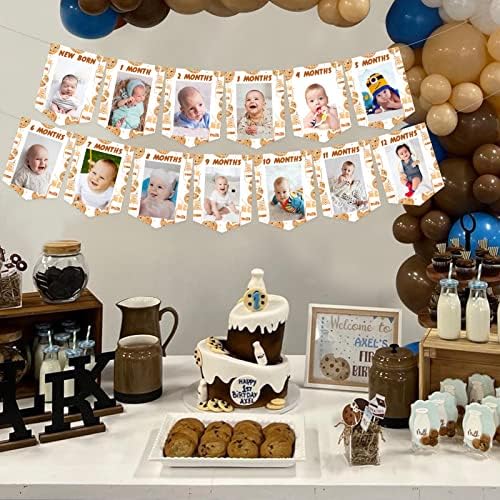Sursurprise 1st Birthday Cookie and Milk Photo Banner for Kids