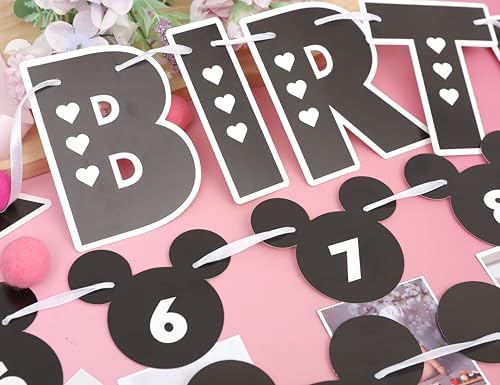 HIKLO Black and White Mouse 1st Birthday Banner Set
