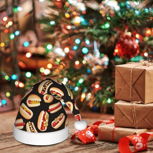 QinZheng Personalized Santa Hat with Fun Food Hot Dogs Print