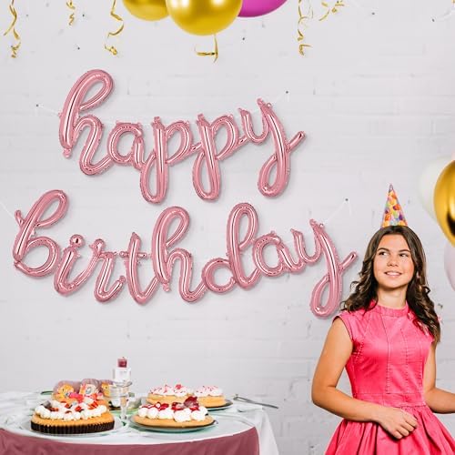 Rose Gold Happy Birthday Balloon Banner Sign