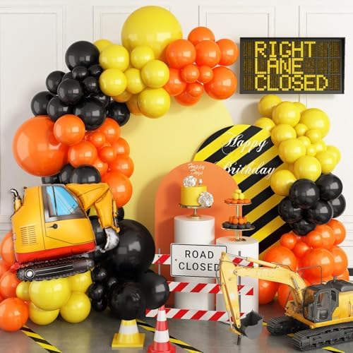 Construction Party Balloon Garland Kit with Truck Foil Balloon