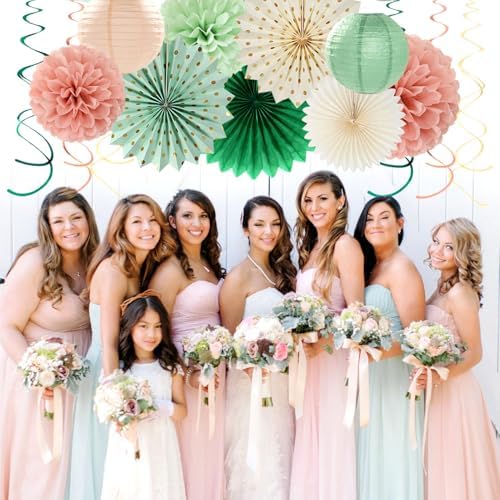 Sage Olive Green Pink Beige Boho Decorations 33pcs