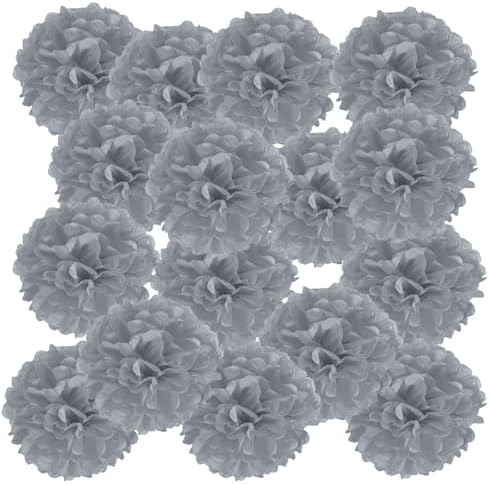 PATIKIL 4 Inch Grey Tissue Pom Poms Flowers 20 Pack