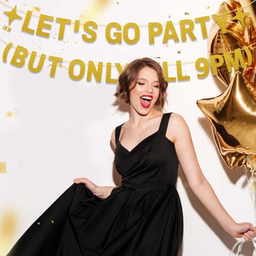 Happy Birthday Banner for Men Women Gold LETS GO PARTY Sign