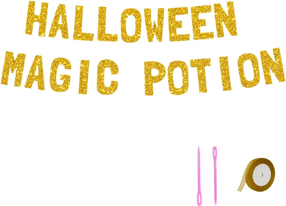 Meowoo Halloween Magic Potion Banner Glittery Gold Letters 77 Inch Reusable