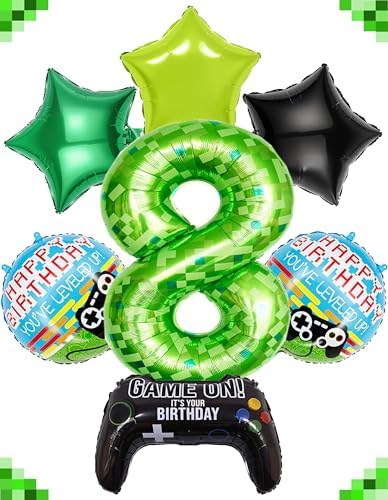 40 Inch Green Pixel Number 8 Balloon Set for Gaming Parties