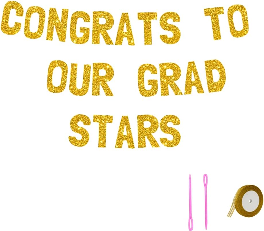 Meowoo Graduation Party Decor Banner with Gold Glitter