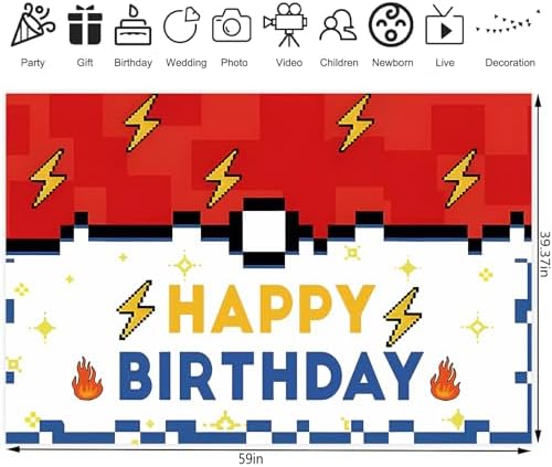 Yellow Lightning 5x3ft Birthday Backdrop for Party Decorations