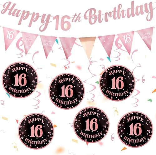 16th Birthday Decorations Set for Girls - Rose Gold