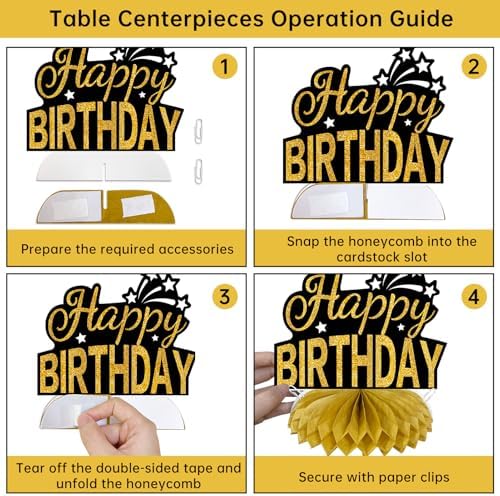 11Pcs Happy Birthday Decor Kit Black Gold