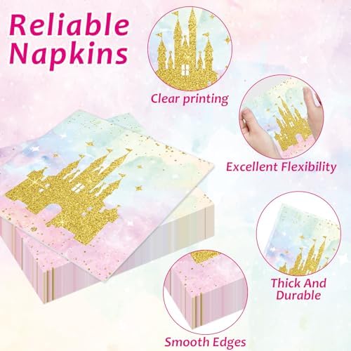 200Pcs Princess Castle Party Plates Napkins Forks Set for 50 Guests