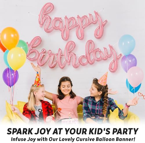 Rose Gold Happy Birthday Balloon Banner Sign