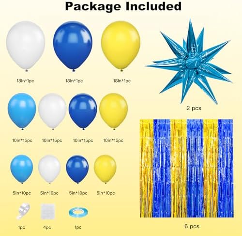 Yellow Blue White Balloon Arch Kit for Kids Parties
