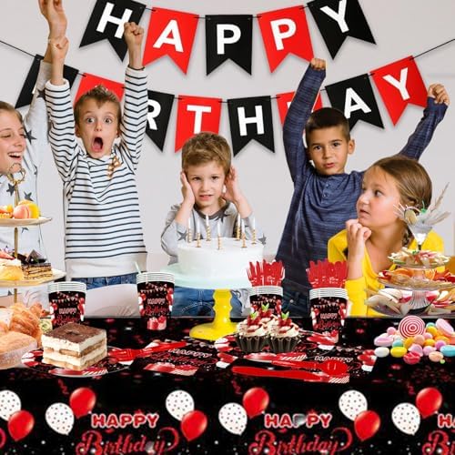 142Pcs Red Black Birthday Party Tableware Set for 20 Guests