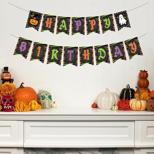 Halloween Birthday Banners with Pumpkin and Ghost Designs