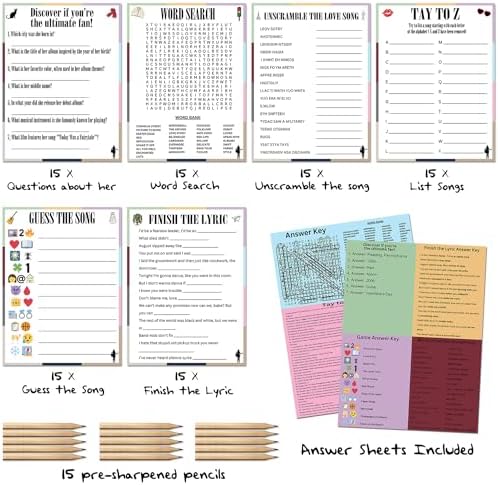 Taylor Birthday Party Favor Set with 15 Games and Pencils