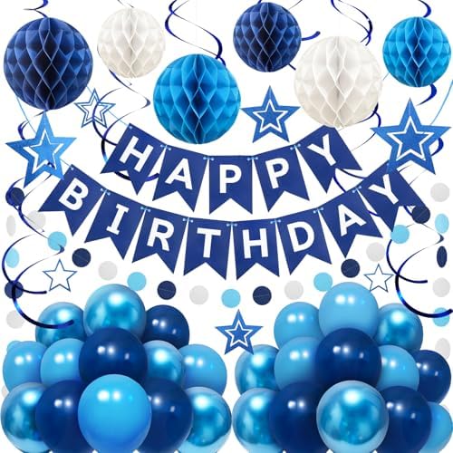 ZERODECO Birthday Decorations Blue Banner Set
