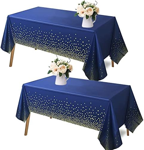 2 Pack Navy Blue Dot Confetti Tablecloths for Parties