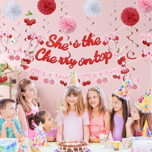 Cherry Birthday Decorations 9 Pom Poms 10 Swirls