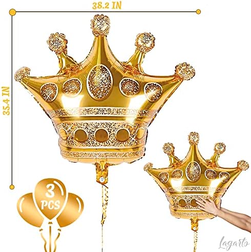 3 Pcs Gold Foil Crown Balloons for Birthday Parties