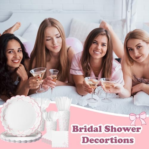 Sieral 144 Pcs Pink Bow Party Supplies Set