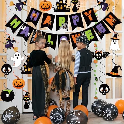 Halloween Party Decorations Happy Banner and Hanging Swirls