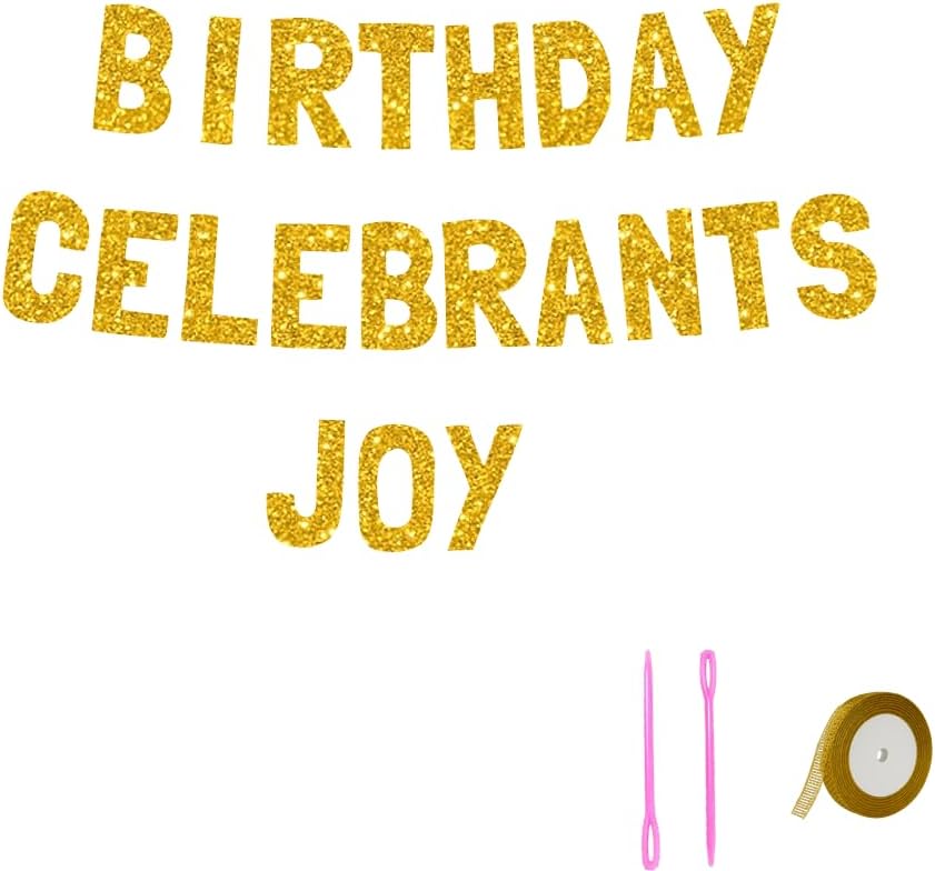 Meowoo Birthday Joy Banner with Glitter Gold Letters