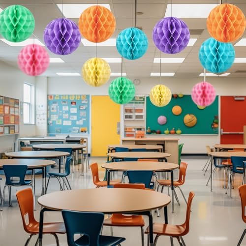 Affrolling 12 Pcs 8 Inch Pastel Honeycomb Balls Decoration Set