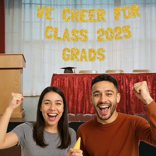Meowoo 2025 Graduation Decorations Banner with Gold Glitter Letters