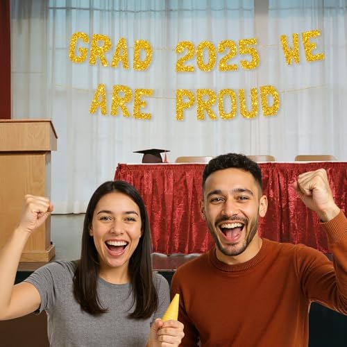 Meowoo Grad 2025 Decor Banner with Gold Glitter