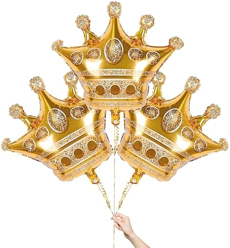 3 Pcs Gold Foil Crown Balloons for Birthday Parties