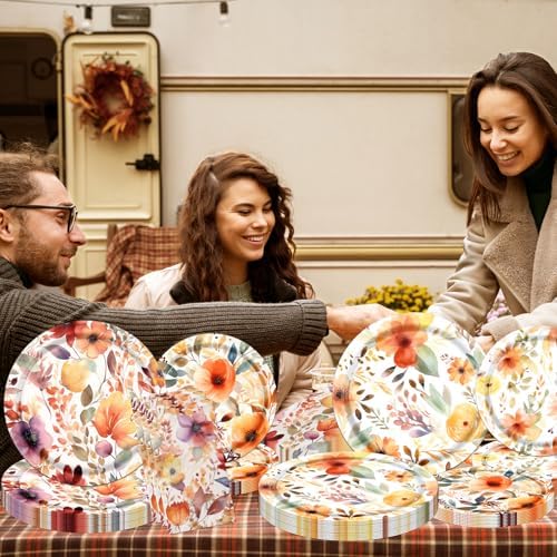 Fall Floral Plates and Napkins Set 60Pcs