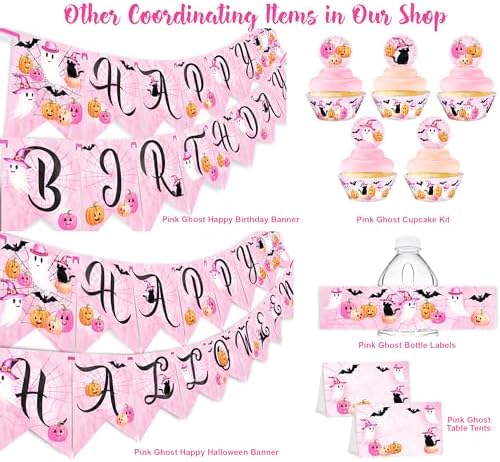 Pink Halloween Banner with 15 Flags and 12ft Ribbon