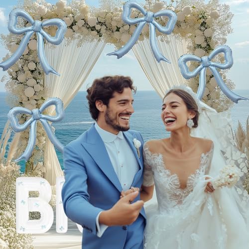 4pcs Dusty Blue Bow Foil Balloons Set