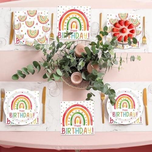 Rainbow Birthday Decorations 40Pcs Plates and Napkins