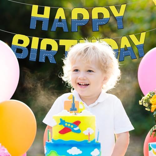 Gosknor Cartoon Birthday Banner Yellow Blue Garland Sign