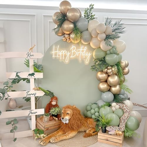 Jobkoo Sage Green Gold Balloons Set for Parties
