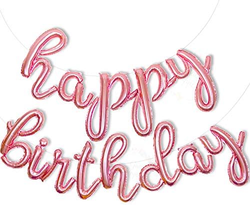 Rose Gold Happy Birthday Balloon Banner Sign