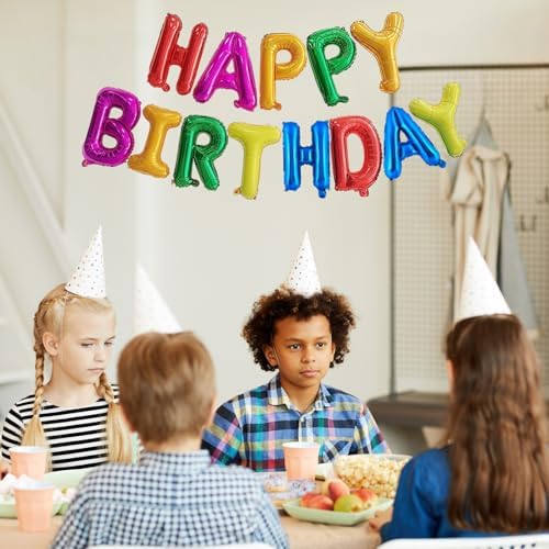 Rainbow Happy Birthday Balloons Banner 16 Inch Decorations
