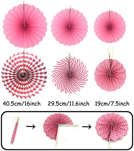 ZERODECO 21 Pcs Pink Paper Fans and Pom Poms Decorations