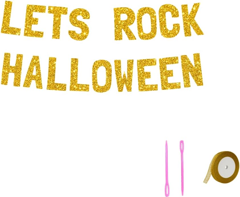 Meowoo Lets Rock Halloween Banner 77 Inch Luxe Gold