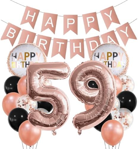 Rose Gold 59th Birthday Foil Balloons Decorations
