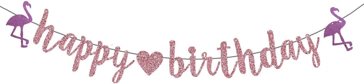 Rose Gold Happy Birthday Tropical Banner