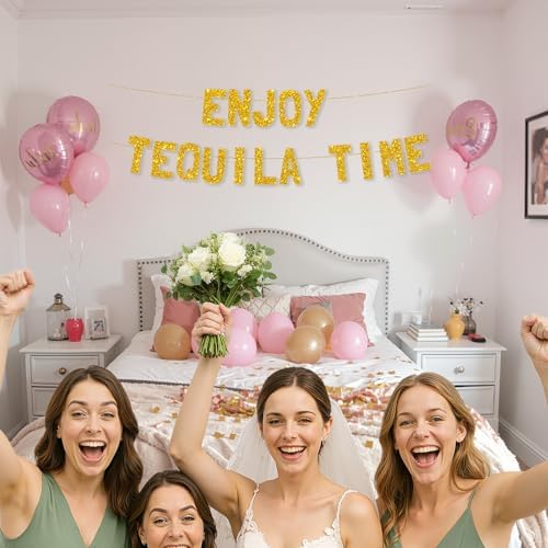 Meowoo Cool Tequila Party Banner with Glittery Gold Letters