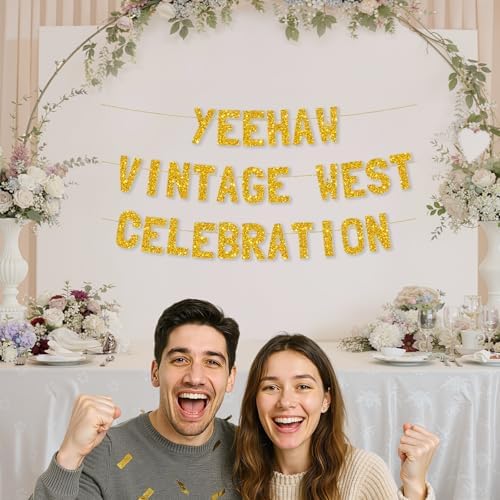 Meowoo Rustic Wild West Party Banner With Gold Glitter
