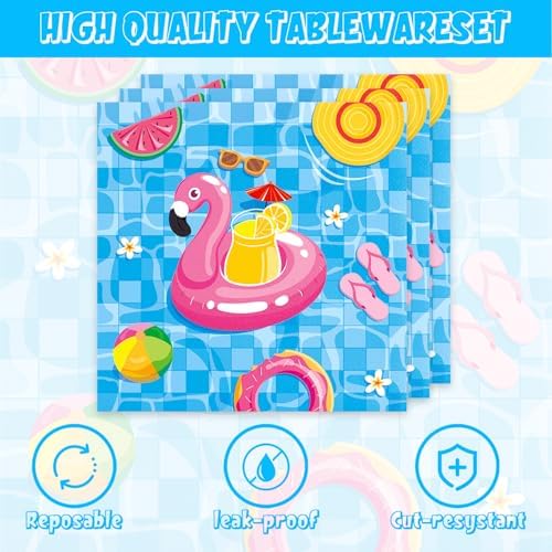 40Pcs Pool Party Decorations Summer Beach Birthday Plates Napkins Set
