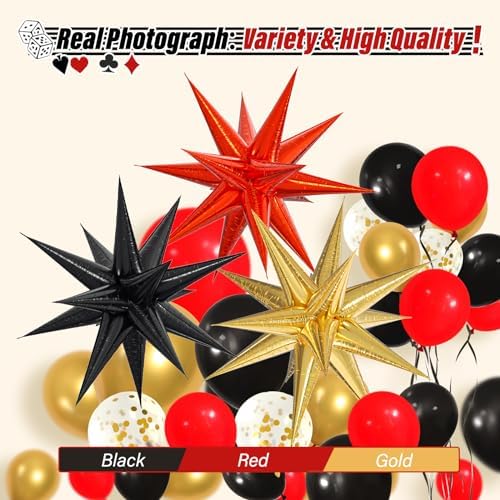 Red Black Gold Balloon Arch Kit with Garland and Star Balloons