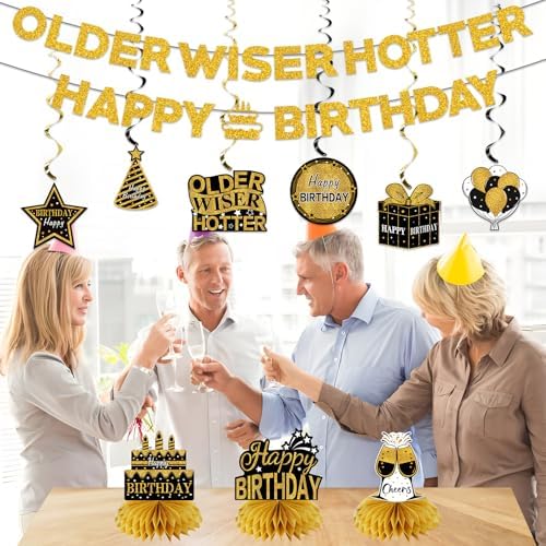 11Pcs Happy Birthday Decor Kit Black Gold